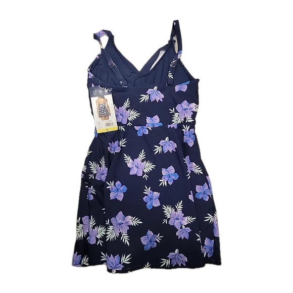 Lands End One Piece Swimwear Adult Small Blue Floral Swim Beach Lake Poo Small - Picture 2 of 2